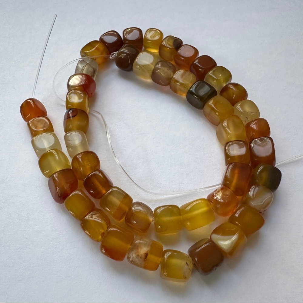 Coffee Agate 8mm Square Natural Stone Beaded Stretchy Bracelet Size 7